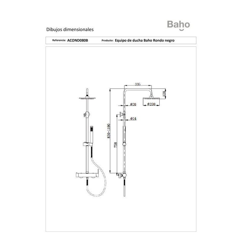 Equipo de ducha Baho RONDO monomando telescopico negro